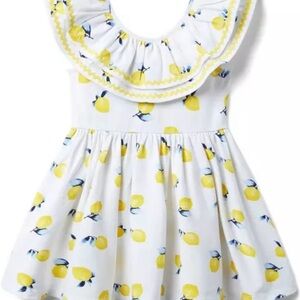 NWT Janie and Jack Lemon Print Ruffle Collar Dress, Size 6